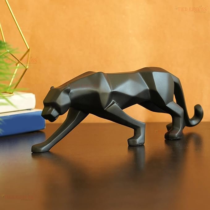TIED RIBBONS Modern Geometrical Black Panther Jaguar Sculpture