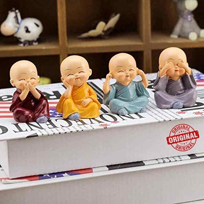 TIED RIBBONS Resin Buddha Monk Statues, Small, Multicolour,